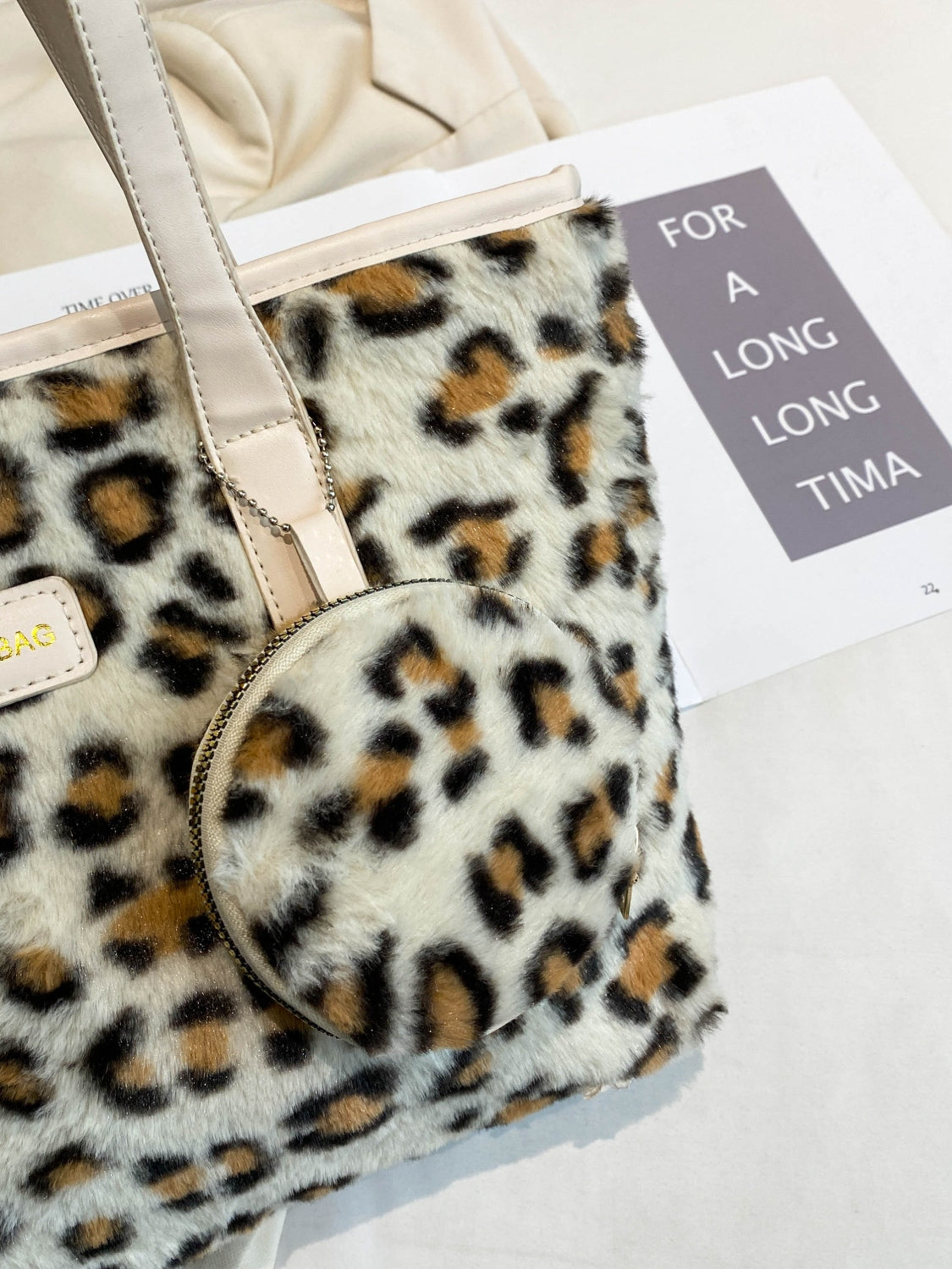 Leopard Faux Fur Tote Bag with Coin Purse