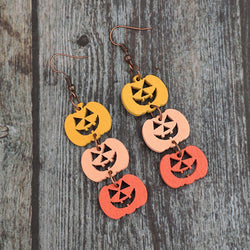 Wooden Contrast Pumpkin Earrings