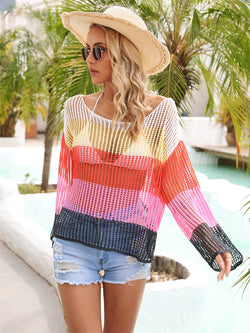 Angel Wings Color Block Openwork Boat Neck Cover Up