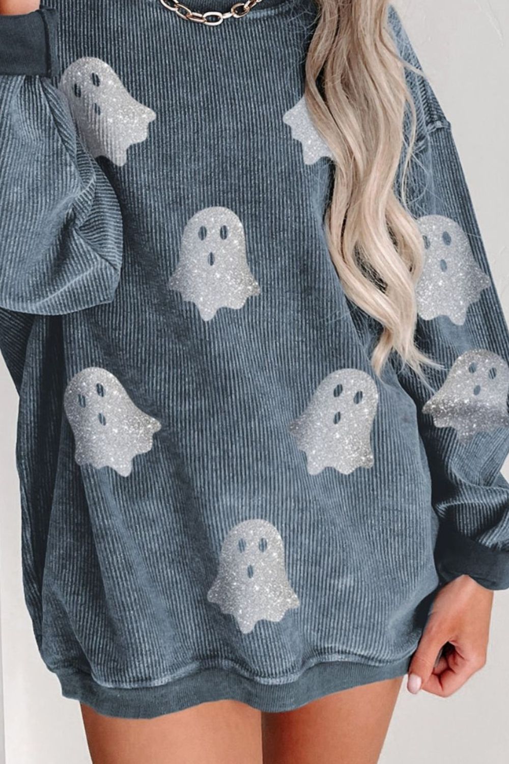 Sudadera de manga larga y cuello redondo con diseño de fantasma con purpurina