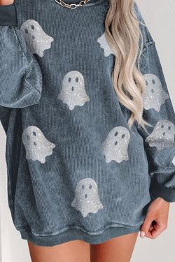 Sudadera de manga larga y cuello redondo con diseño de fantasma con purpurina