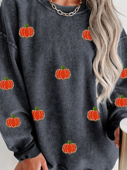 Pumpkin Round Neck Long Sleeve Sweatshirt