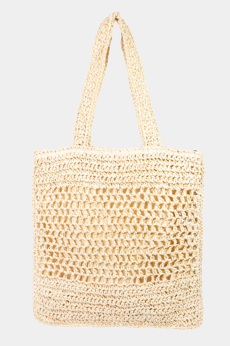 Bolso de mano de paja y papel tejido a crochet Fame