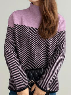 Contrast Turtleneck Long Sleeve Sweater