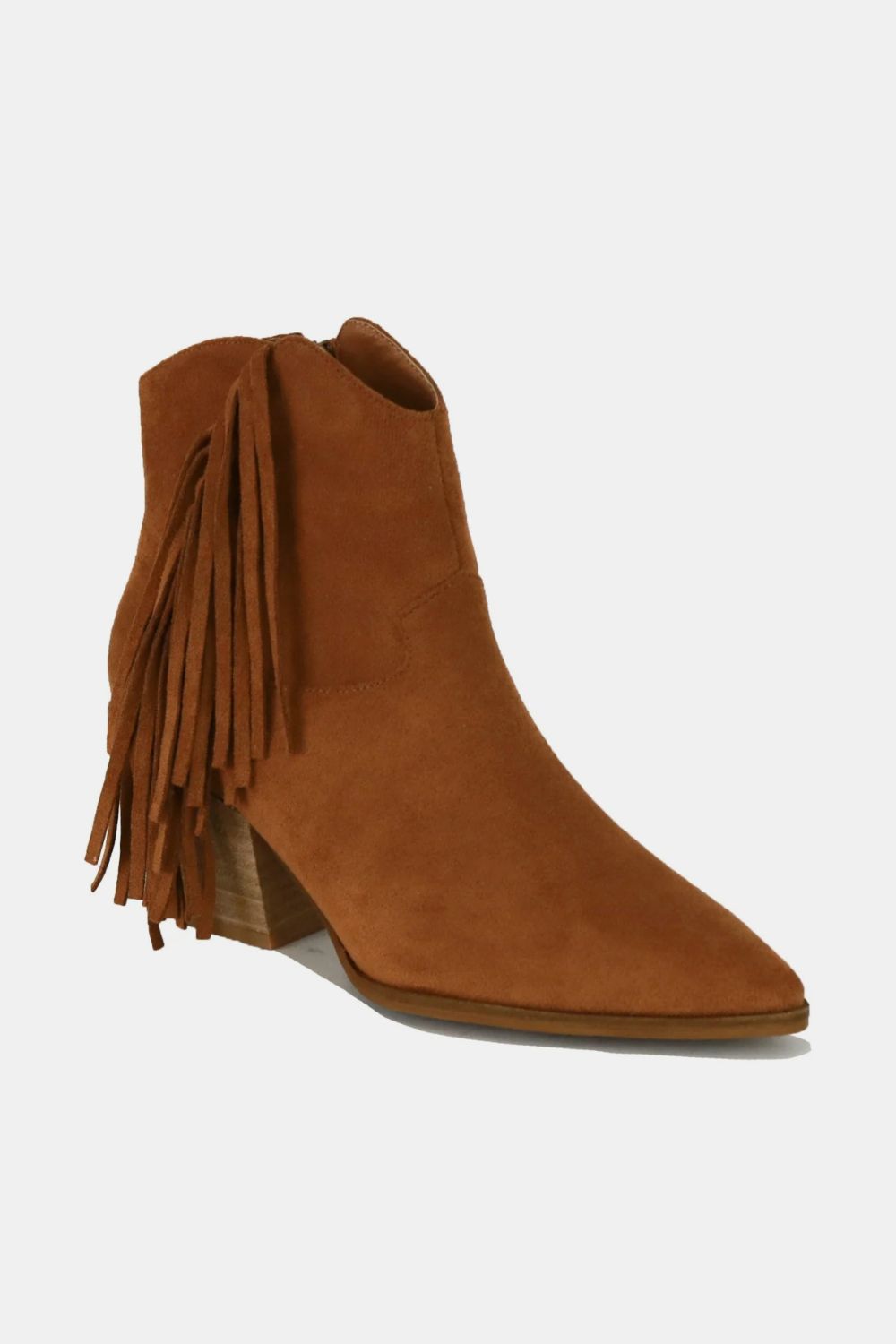 Beast Fashion Suede Fringe Point Toe Ankle Boots