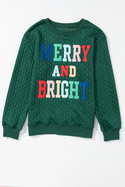 Full Size MERRY AND BRIGHT Cable Knit Pullover Sweatshirt