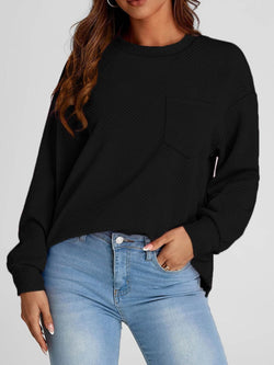 Full Size Texture Round Neck Long Sleeve Sweatshirt