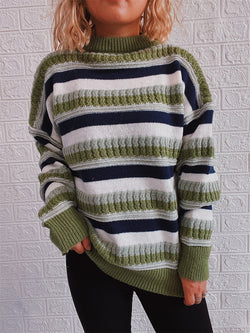 Striped Drop Shoulder Round Neck Sweater