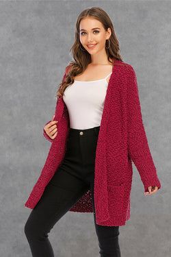 Angel Wings Pocketed Open Front Long Sleeve Cardigan