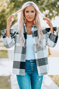 Plaid Button Up Dropped Shoulder Jacket