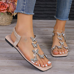 Sandalias planas con mariposas y diamantes de imitación