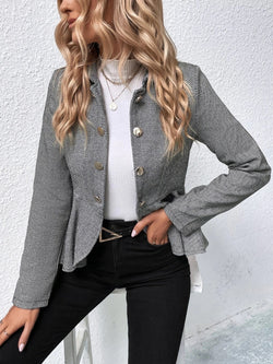 Blazer con cuello y dobladillo con volantes