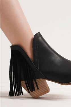 Beast Fashion Fringe Side V-Cut Ankle Booties