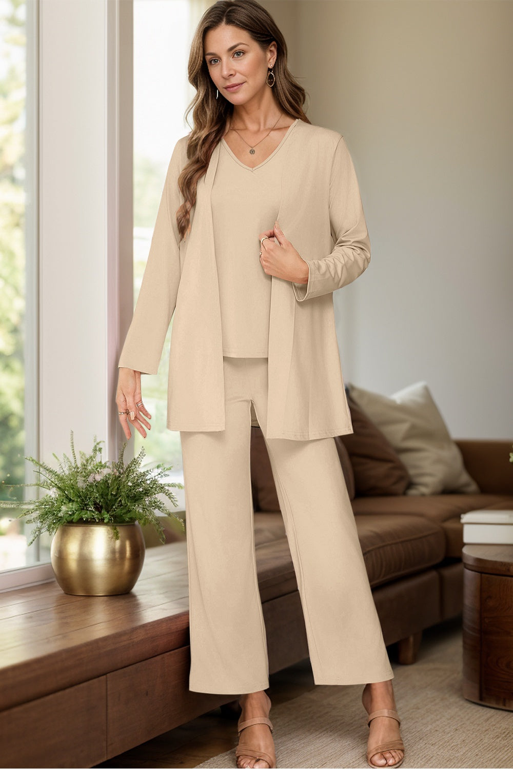 V-Neck Tank, Long Sleeve Cover-Up and Pants Three Piece Set