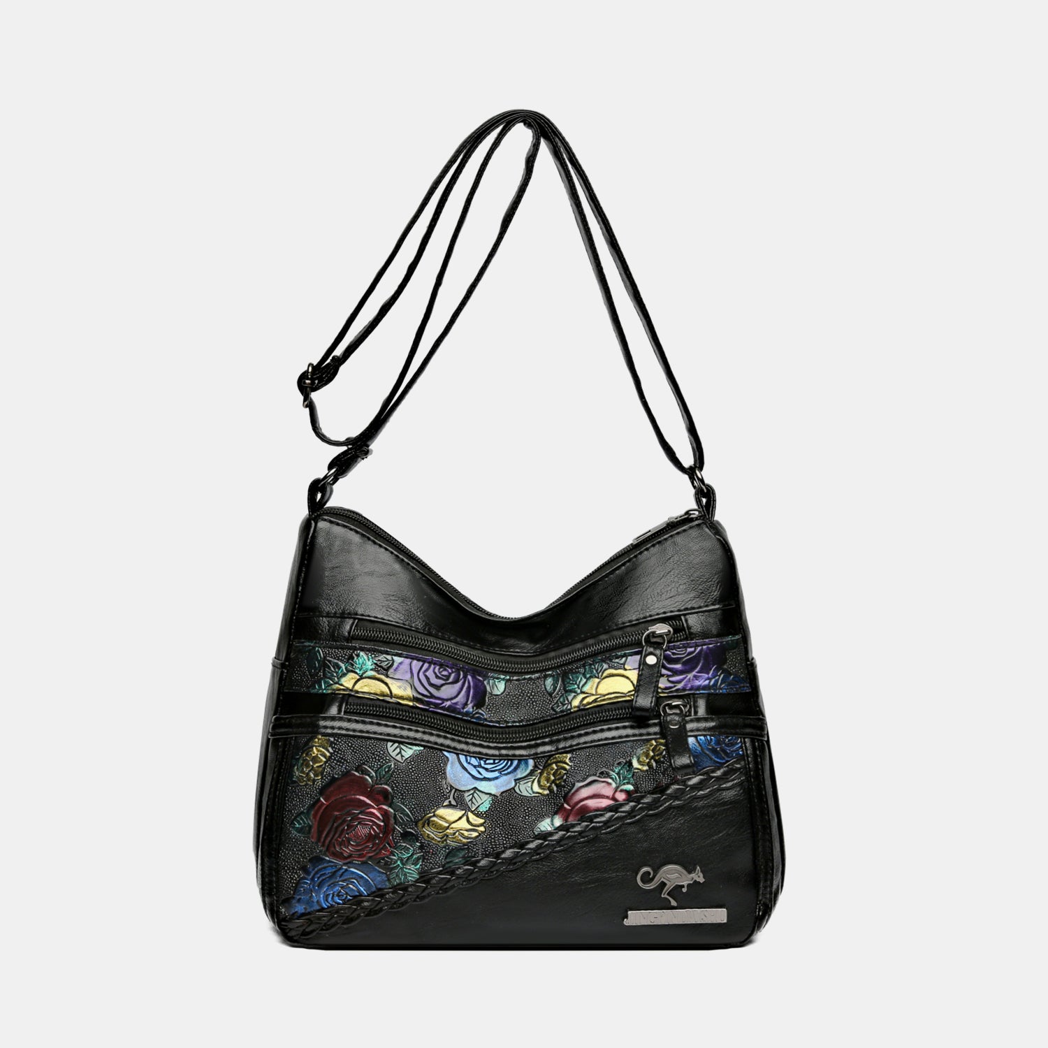 Bolso de hombro de piel sintética con estampado de rosas