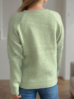 Pearl Trim Round Neck Raglan Sleeve Sweater