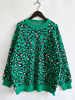 Leopard Round Neck Long Sleeve Sweater