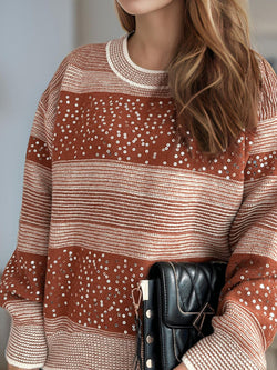 Sequin Color Block Round Neck Sweater