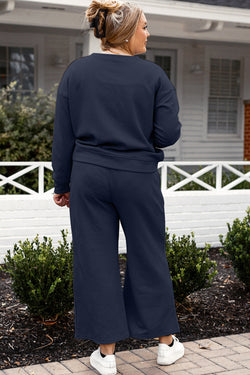 Conjunto de pantalón con cordón y camiseta de manga larga texturizada de tamaño completo de Double Take