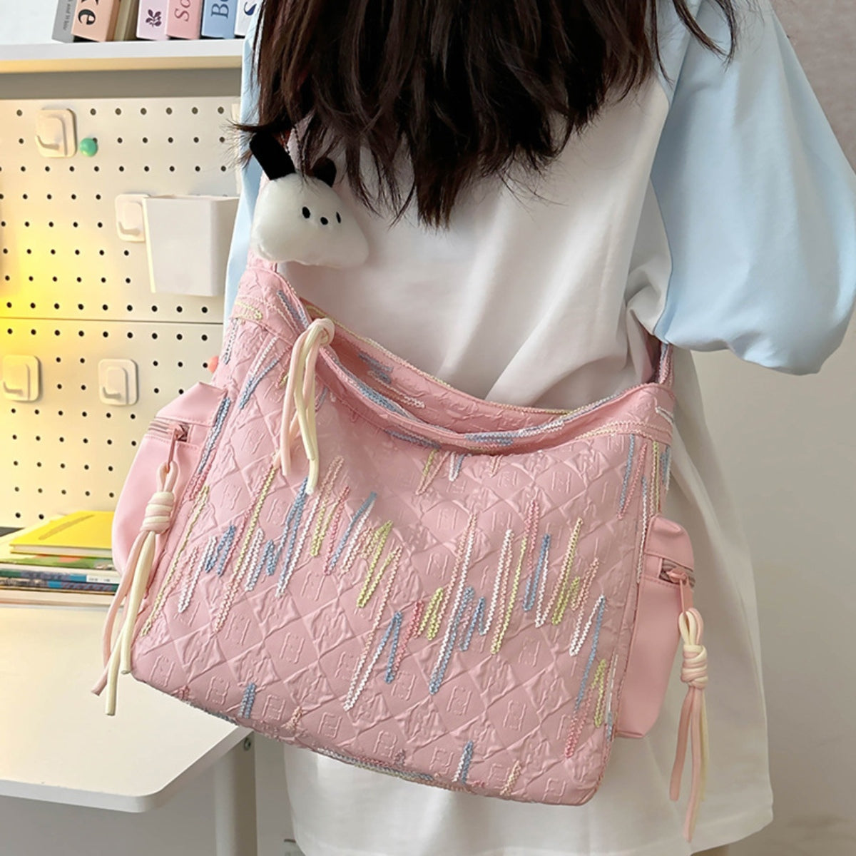 Contrast Texture Shoulder Bag