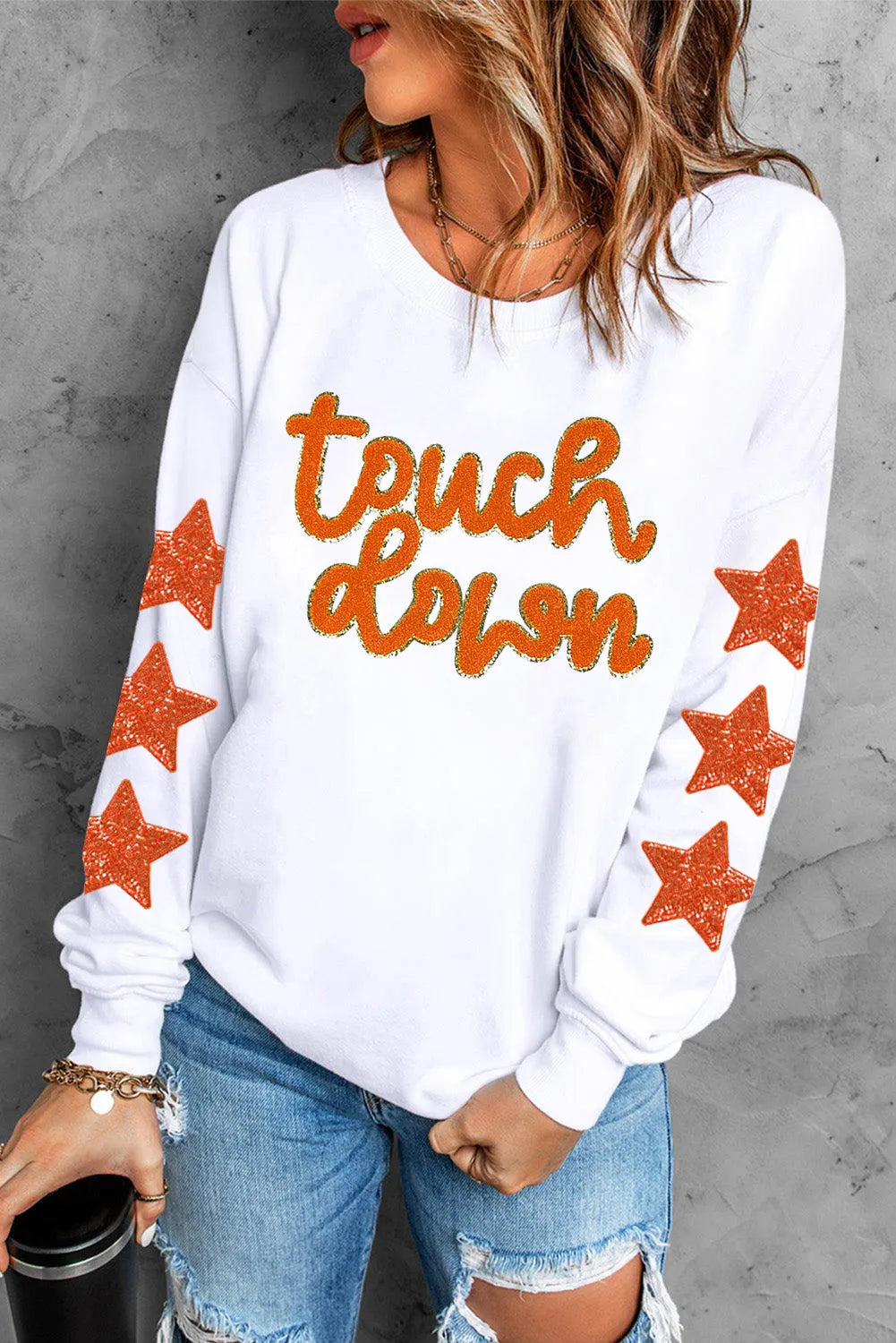 Sudadera de manga larga con cuello redondo y letras y estrellas