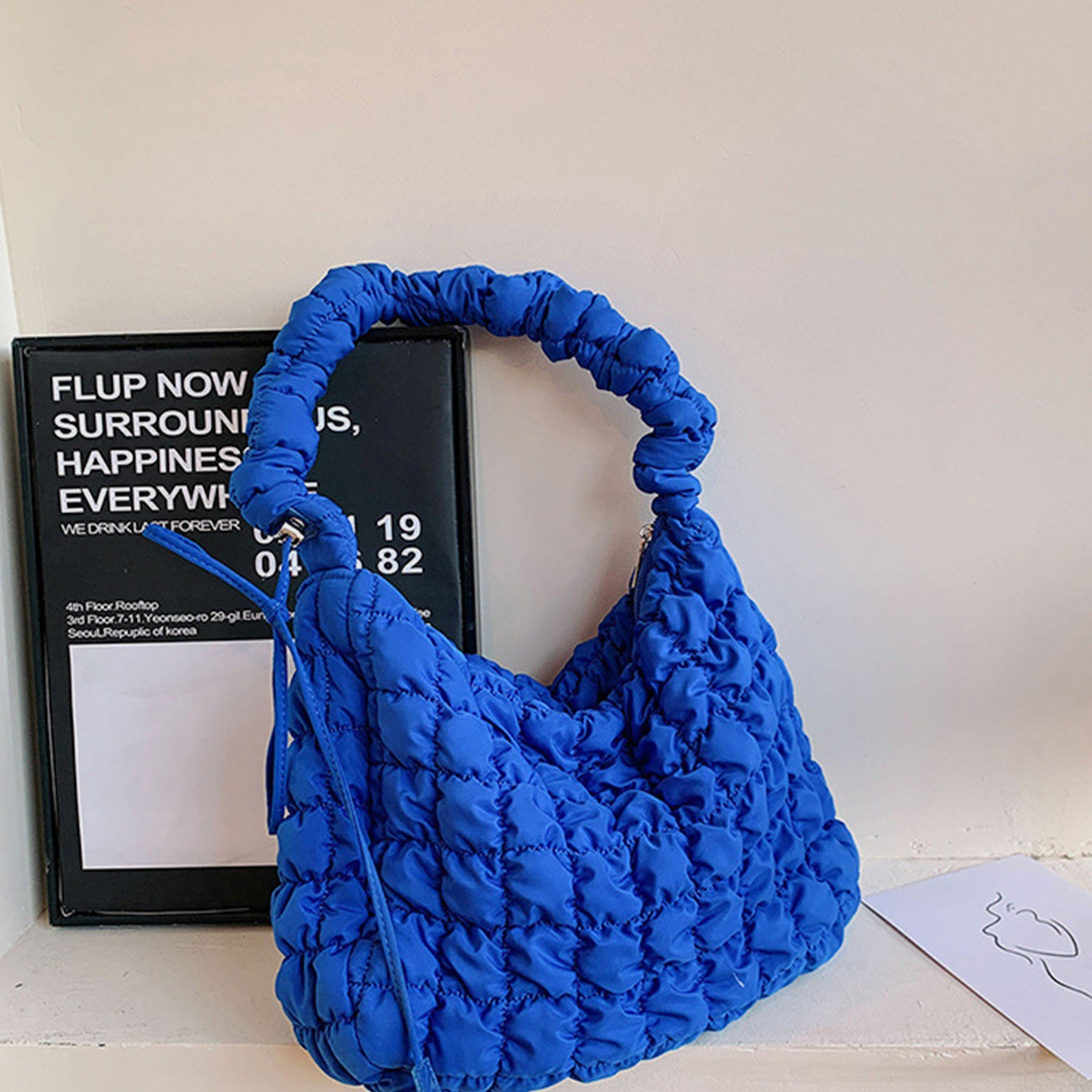 Drawstring Adjustable Strap Quilted Shoulder Bag