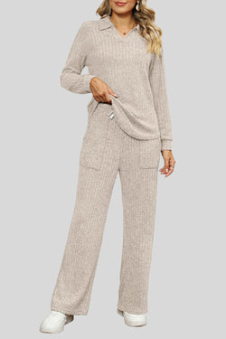 Ribbed Long Sleeve Top and Pocketed Pants Set