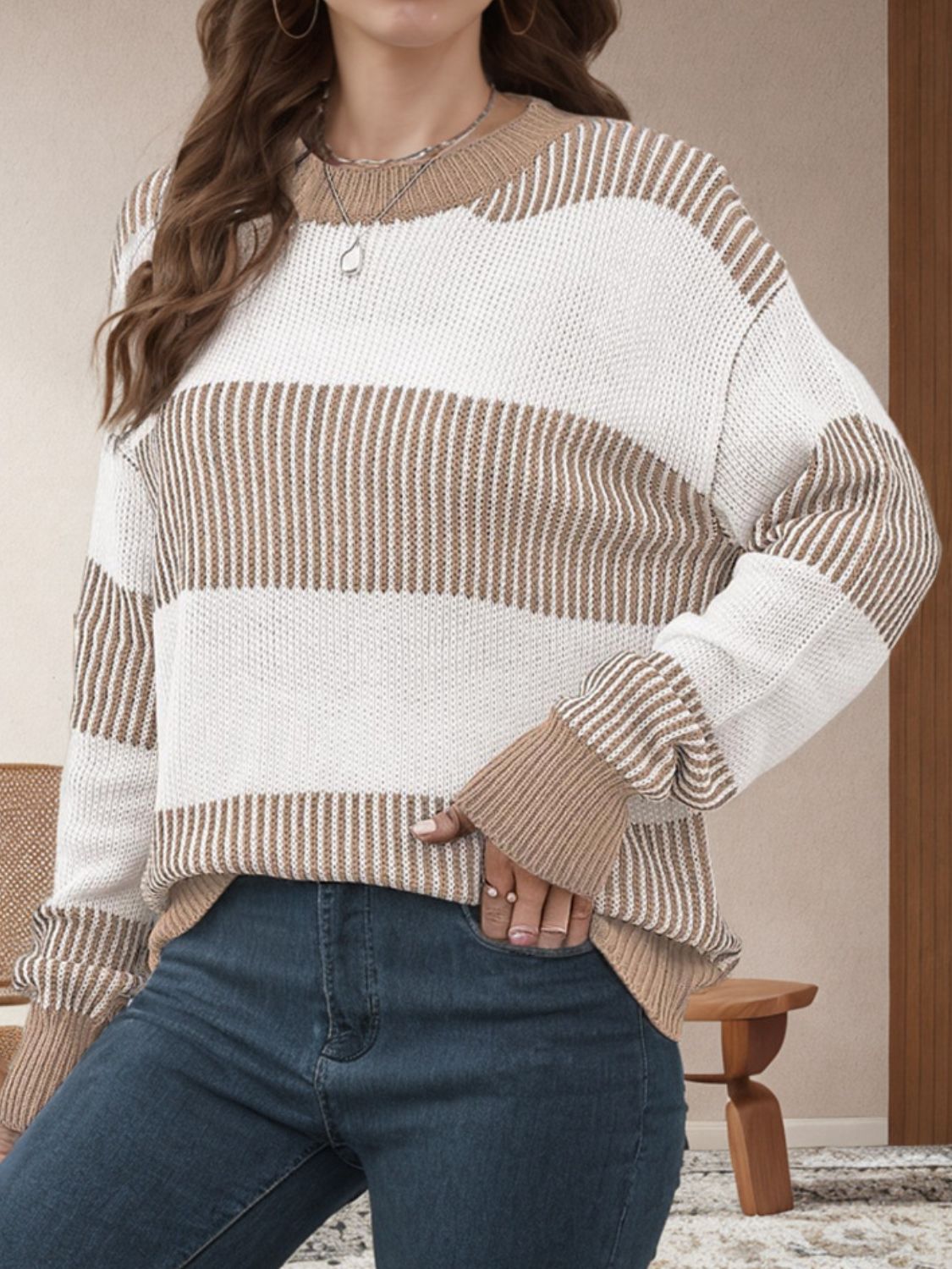 Striped Round Neck Long Sleeve Sweater