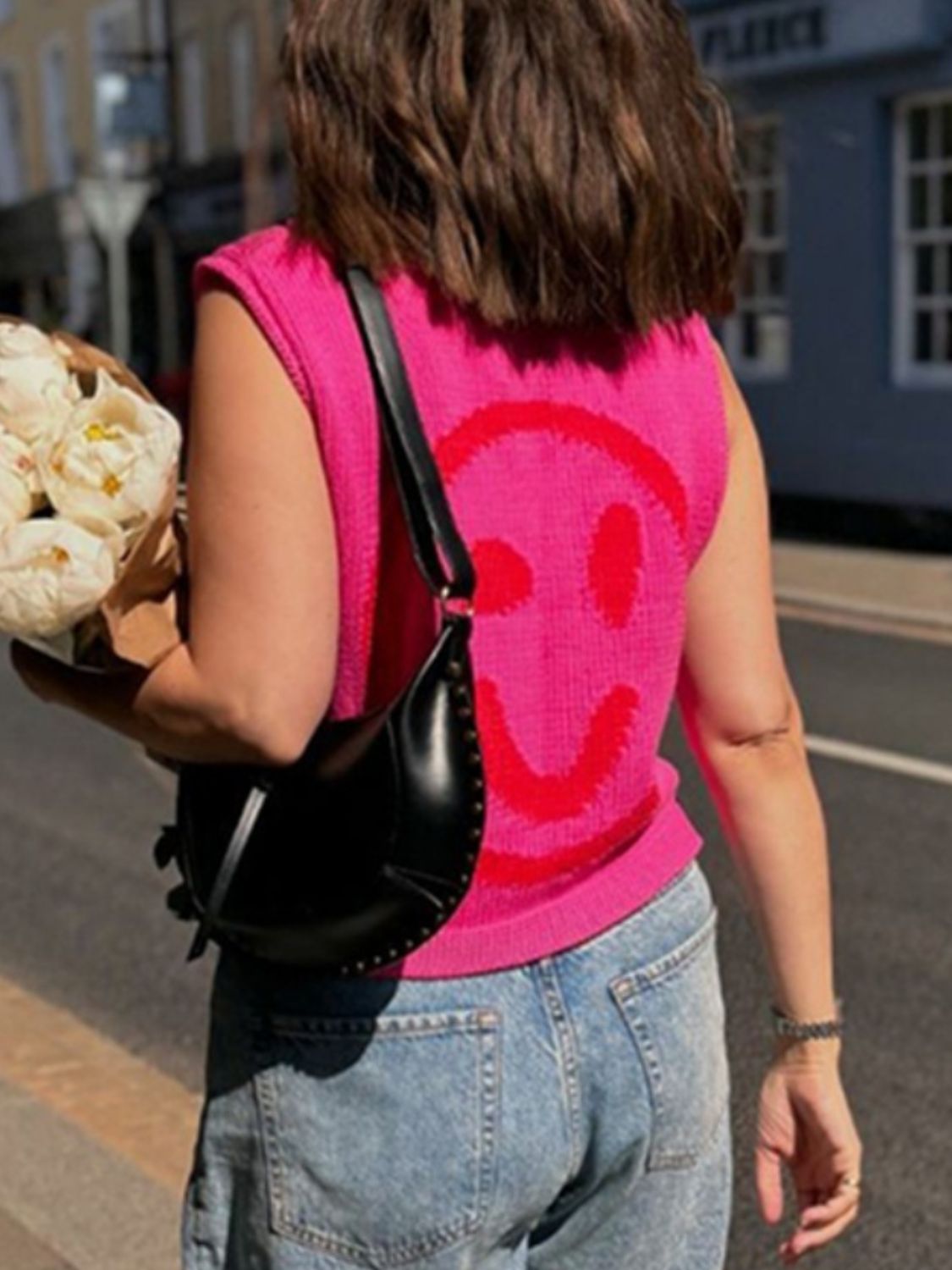 Smiley Round Neck Sweater Vest