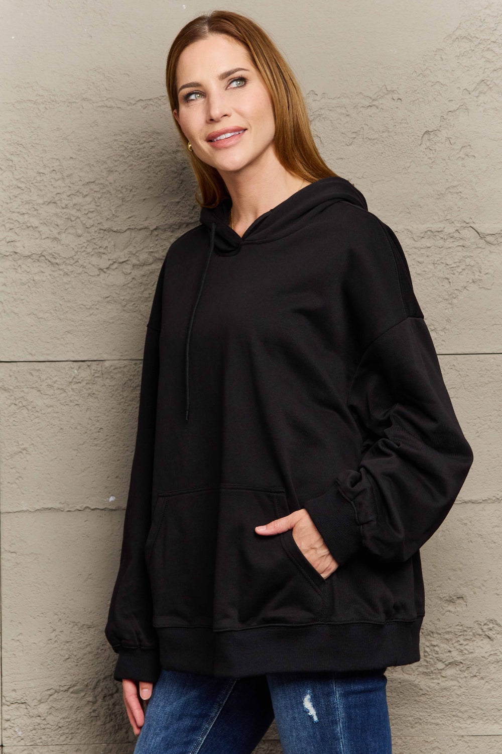 Full Size Long Sleeve Dropped Shoulder Hoodie