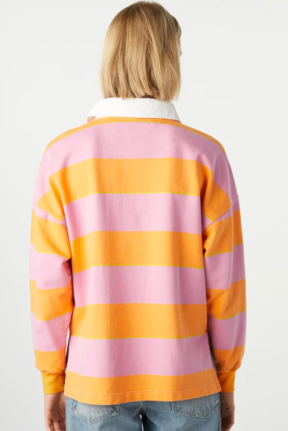 Contrast Striped Collared Neck Long Sleeve Sweatshirt