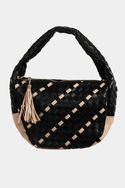 Bolso semicircular tejido con detalle de borlas Fame