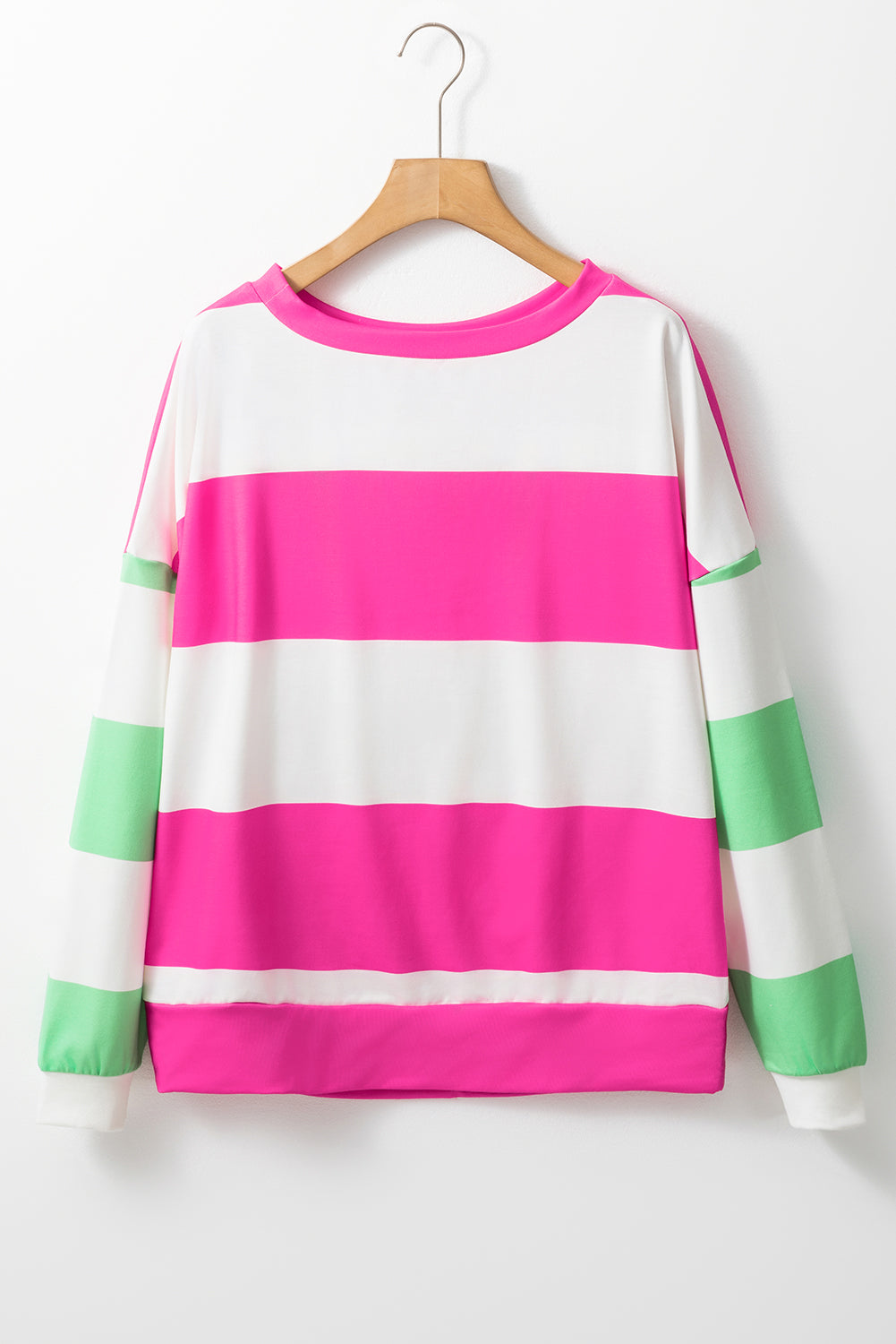 Blusa de manga larga con cuello redondo y bloques de colores en contraste