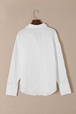 Texture Collared Neck Long Sleeve Shirt