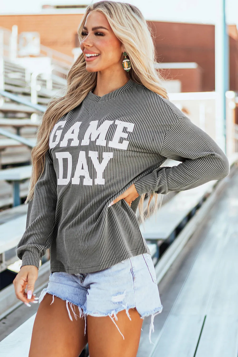 Camiseta de manga larga con cuello redondo y rayas GAME DAY