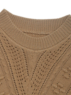 Perfee Openwork Round Neck Long Sleeve Sweater