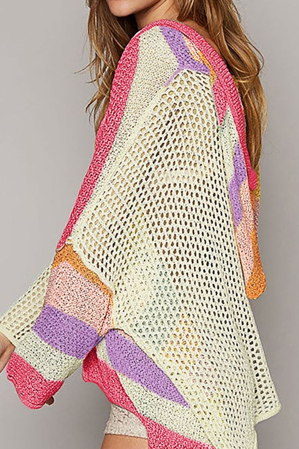 Openwork Color Block Hooded Sweater