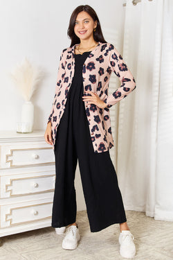 Double Take Printed Button Front Longline Cardigan