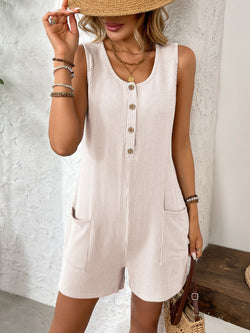 Pocketed Round Neck Sleeveless Romper