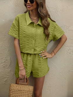 Collared Neck Short Sleeve Top and Shorts Set