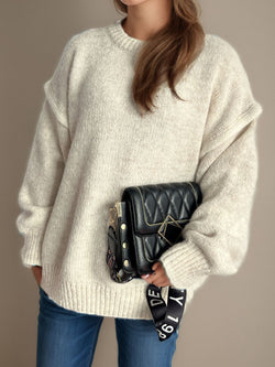 Contrast Trim Round Neck Dropped Shoulder Sweater