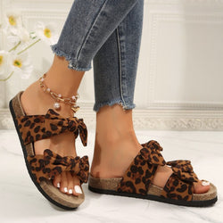 Leopard Double Bow Open Toe Sandals