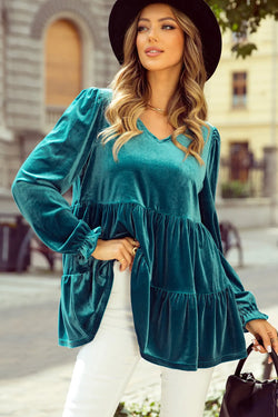 Peplum V-Neck Flounce Sleeve Blouse