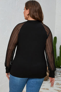 Blusa de manga larga con cuello redondo y talla grande