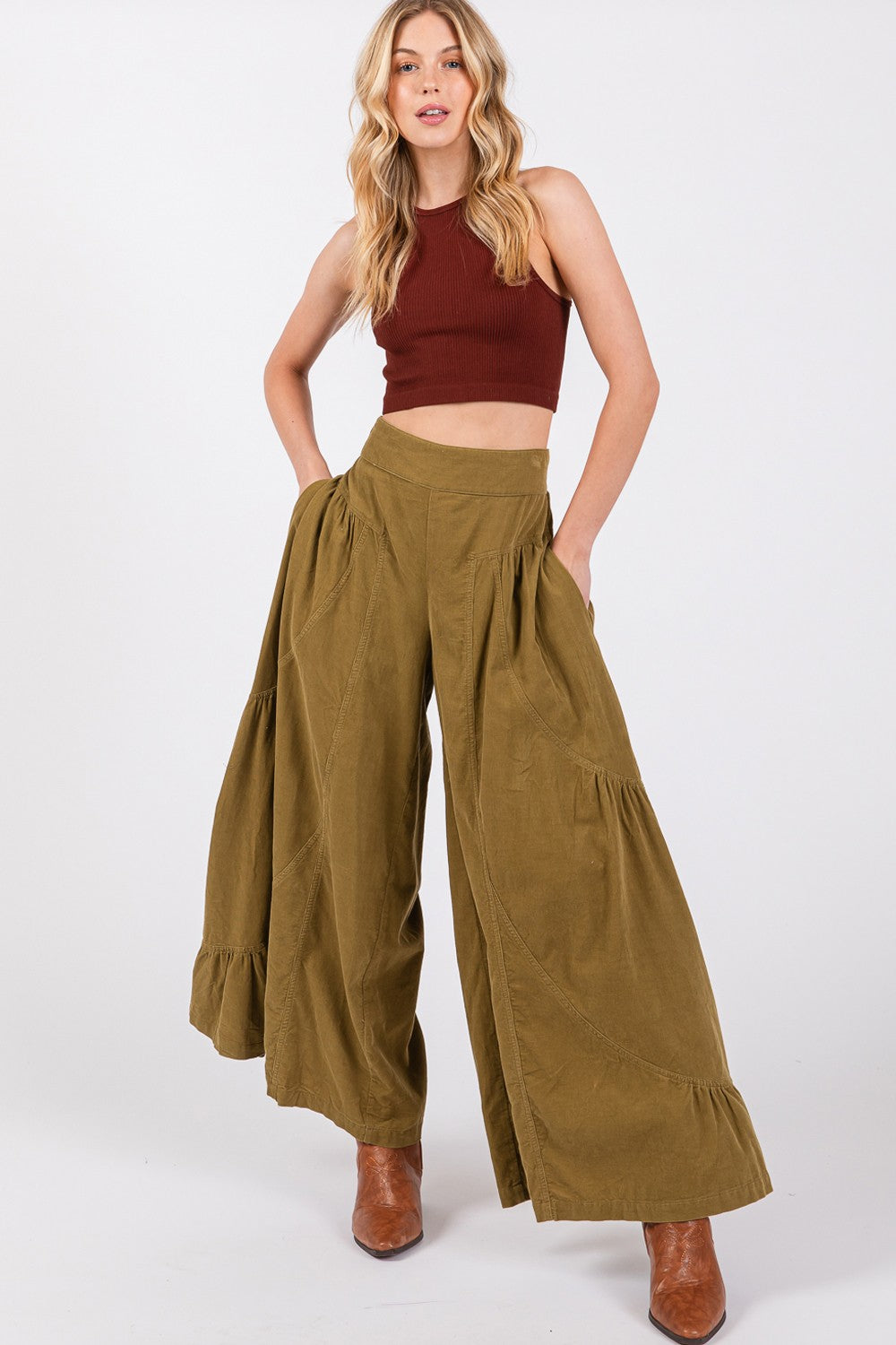 SAGE + FIG High Rise Corduroy Wide Leg Pants