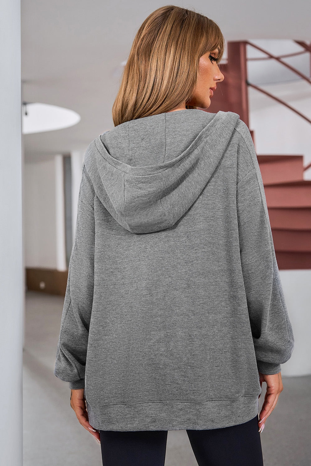 Pocketed Zip Up Dropped Shoulder Hooded Jacket