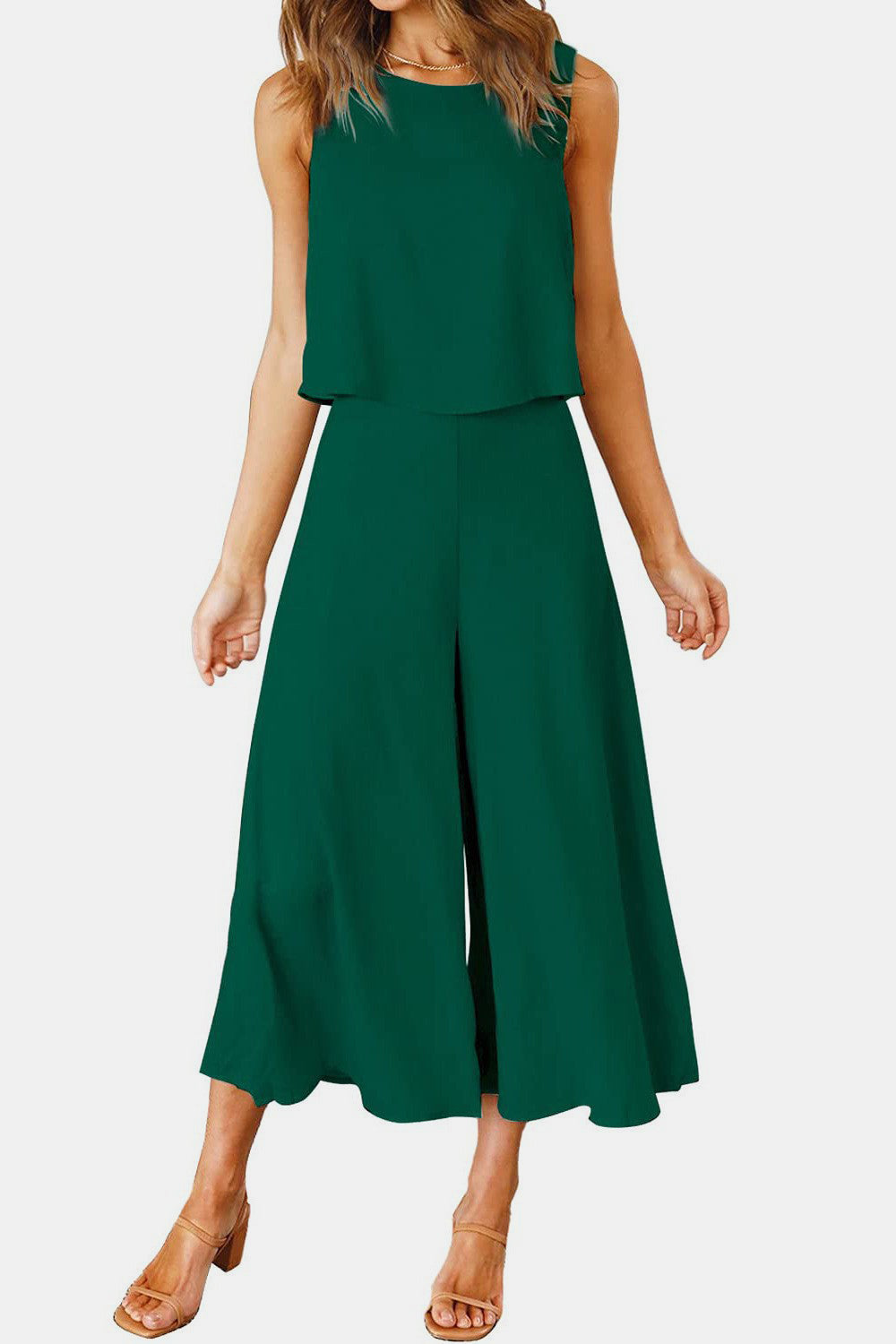 Round Neck Top and Wide Leg Pants Set