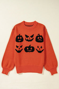 Pumpkin Pattern Round Neck Sweater