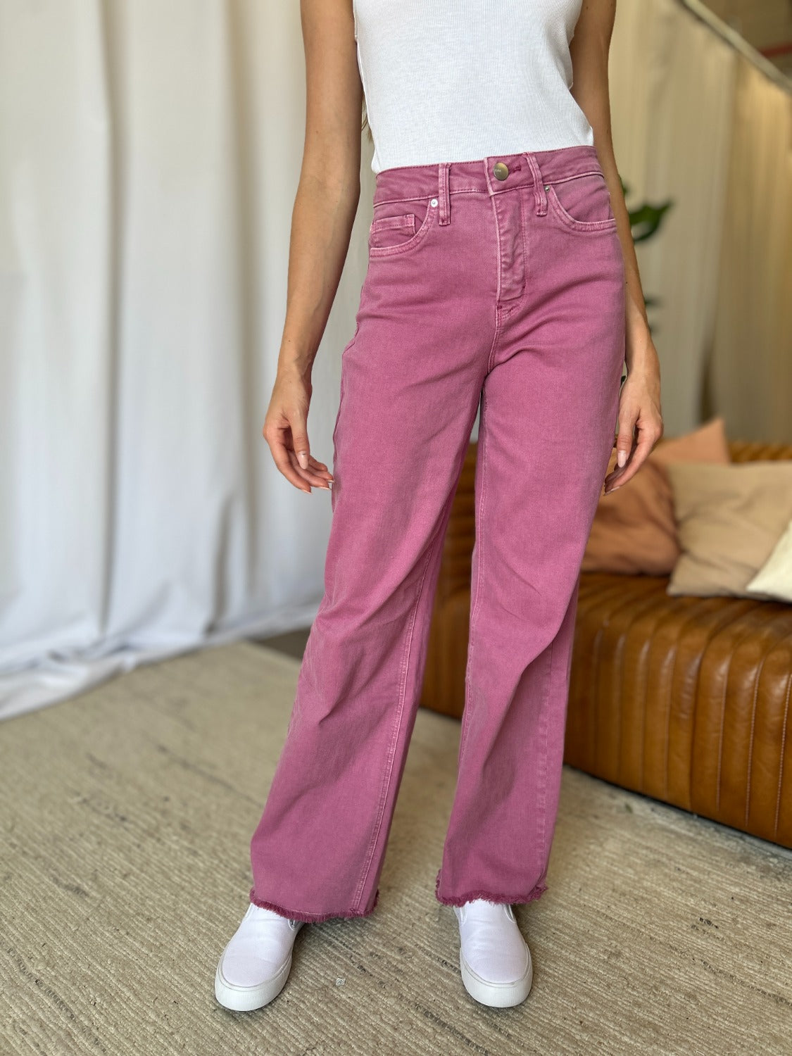 Pantalones vaqueros de pierna ancha teñidos con talle alto y talla grande RFM