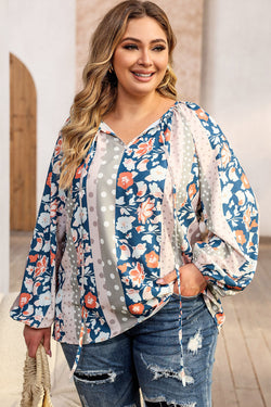 Blusa con lazo en el cuello y flores de talla grande